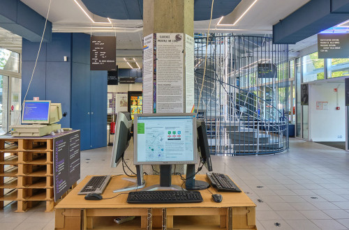 A museum with computers. A bright space filled with computers.