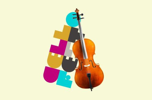 Risba z violončelom in napisom CELLOFEST.