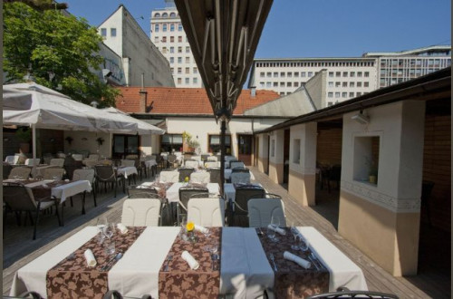 the terrace of the restaurant on a beautiful sunny day