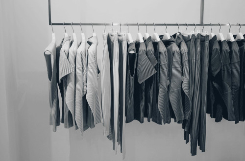 Displayed clothes on a rack.