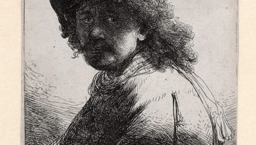 Crno-bela ilustrirana podoba starejsega moskega z dolgimi lasmi.